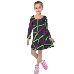 3d Lovely Geo Lines X Kids  Long Sleeve Velvet Dress