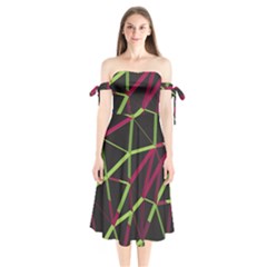 3d Lovely Geo Lines X Shoulder Tie Bardot Midi Dress by Uniqued