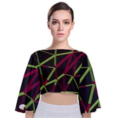 3d Lovely Geo Lines X Tie Back Butterfly Sleeve Chiffon Top by Uniqued