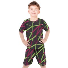 3d Lovely Geo Lines X Kids  Tee And Shorts Set by Uniqued