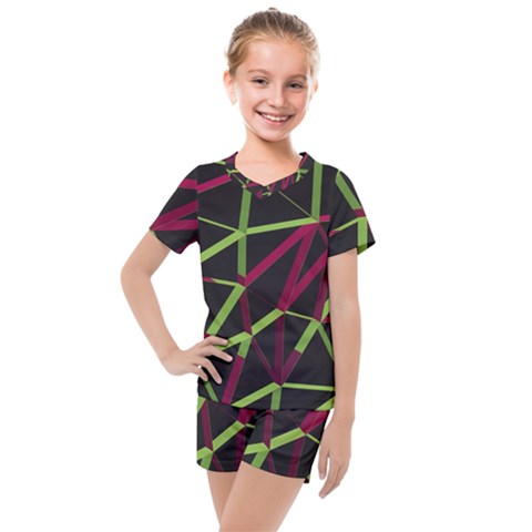 3d Lovely Geo Lines X Kids  Mesh Tee And Shorts Set by Uniqued