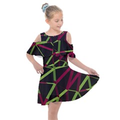 3d Lovely Geo Lines X Kids  Shoulder Cutout Chiffon Dress by Uniqued