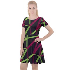 3d Lovely Geo Lines X Cap Sleeve Velour Dress  by Uniqued