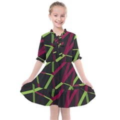 3d Lovely Geo Lines X Kids  All Frills Chiffon Dress by Uniqued