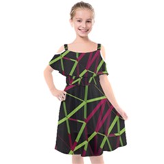 3d Lovely Geo Lines X Kids  Cut Out Shoulders Chiffon Dress by Uniqued