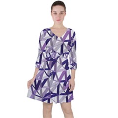 3d Lovely Geo Lines X Quarter Sleeve Ruffle Waist Dress by Uniqued