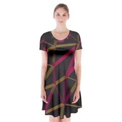 3d Lovely Geo Lines Xi Short Sleeve V-neck Flare Dress by Uniqued