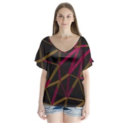 3d Lovely Geo Lines Xi V-neck Flutter Sleeve Top