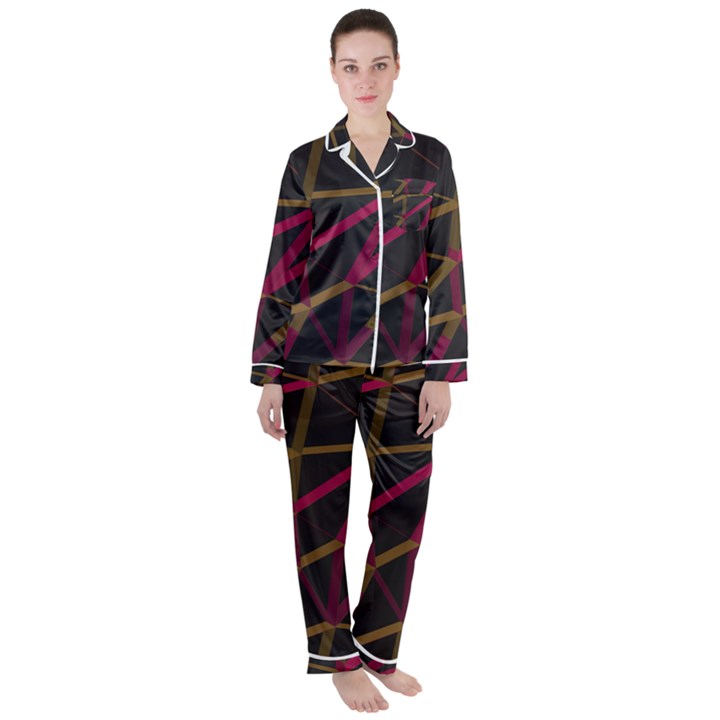 3D Lovely GEO Lines XI Satin Long Sleeve Pajamas Set