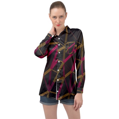 3d Lovely Geo Lines Xi Long Sleeve Satin Shirt by Uniqued