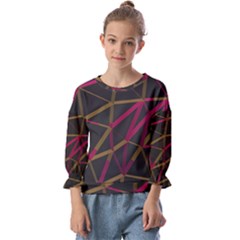 3d Lovely Geo Lines Xi Kids  Cuff Sleeve Top