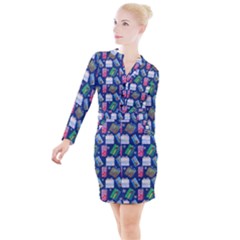 New Year Gifts Button Long Sleeve Dress by SychEva