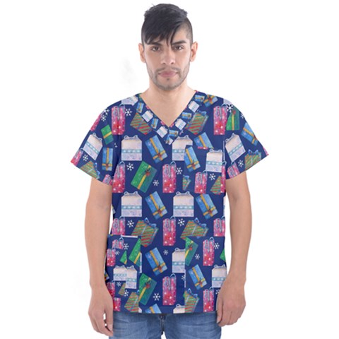 New Year Gifts Men s V-neck Scrub Top by SychEva