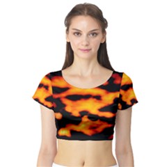 Orange Waves Abstract Series No2 Short Sleeve Crop Top by DimitriosArt