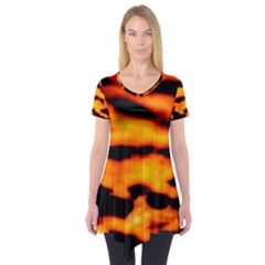 Orange Waves Abstract Series No2 Short Sleeve Tunic  by DimitriosArt