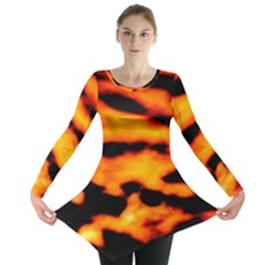 Orange Waves Abstract Series No2 Long Sleeve Tunic  by DimitriosArt