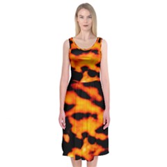 Orange Waves Abstract Series No2 Midi Sleeveless Dress by DimitriosArt