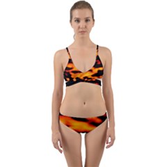 Orange Waves Abstract Series No2 Wrap Around Bikini Set by DimitriosArt