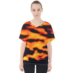 Orange Waves Abstract Series No2 V-neck Dolman Drape Top by DimitriosArt