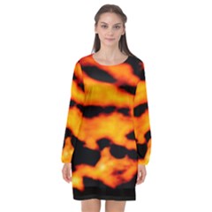 Orange Waves Abstract Series No2 Long Sleeve Chiffon Shift Dress  by DimitriosArt