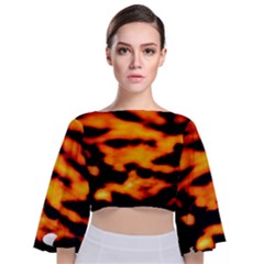 Orange Waves Abstract Series No2 Tie Back Butterfly Sleeve Chiffon Top by DimitriosArt