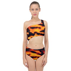 Orange Waves Abstract Series No2 Spliced Up Two Piece Swimsuit by DimitriosArt