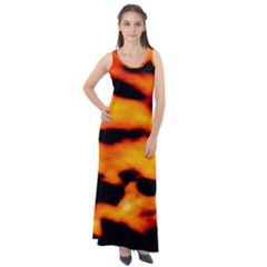 Orange Waves Abstract Series No2 Sleeveless Velour Maxi Dress by DimitriosArt