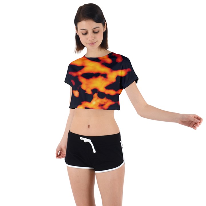 Orange Waves Abstract Series No2 Tie Back Short Sleeve Crop Tee