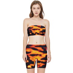 Orange Waves Abstract Series No2 Stretch Shorts And Tube Top Set by DimitriosArt