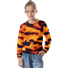 Orange Waves Abstract Series No2 Kids  Long Sleeve Tee With Frill 