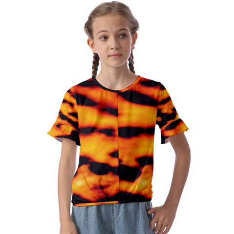 Orange Waves Abstract Series No2 Kids  Cuff Sleeve Scrunch Bottom Tee by DimitriosArt