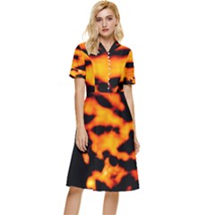 Orange Waves Abstract Series No2 Button Top Knee Length Dress by DimitriosArt