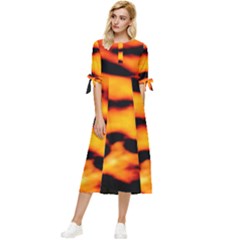 Orange Waves Abstract Series No2 Bow Sleeve Chiffon Midi Dress