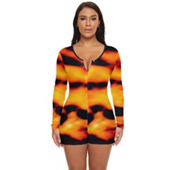 Orange Waves Abstract Series No2 Long Sleeve Boyleg Swimsuit