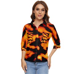 Orange Waves Abstract Series No2 Women s Quarter Sleeve Pocket Shirt