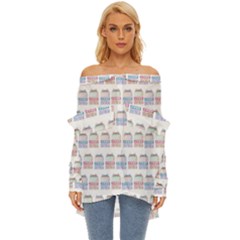 Gift Boxes Off Shoulder Chiffon Pocket Shirt