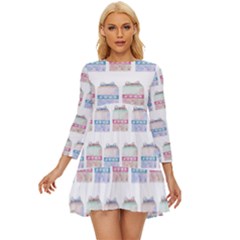 Gift Boxes Long Sleeve Babydoll Dress