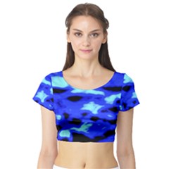 Blue Waves Abstract Series No11 Short Sleeve Crop Top by DimitriosArt