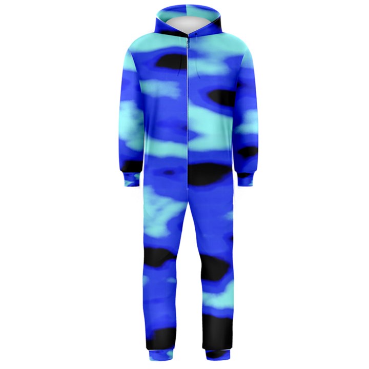 Blue Waves Abstract Series No11 Hooded Jumpsuit (Men) 