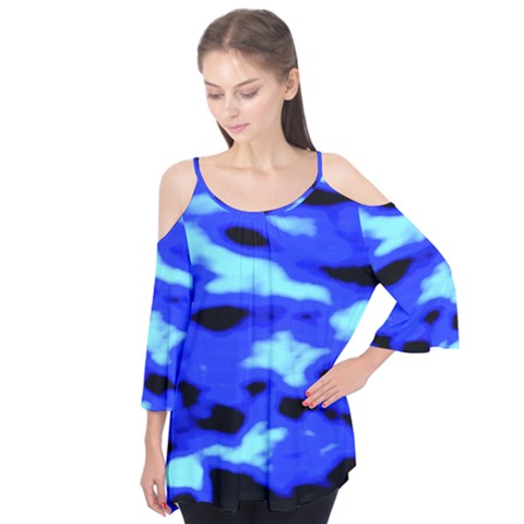 Blue Waves Abstract Series No11 Flutter Sleeve Tee  by DimitriosArt