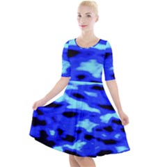 Blue Waves Abstract Series No11 Quarter Sleeve A-line Dress by DimitriosArt