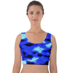 Blue Waves Abstract Series No11 Velvet Crop Top by DimitriosArt