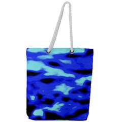 Blue Waves Abstract Series No11 Full Print Rope Handle Tote (large) by DimitriosArt