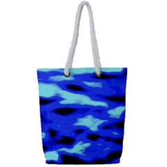 Blue Waves Abstract Series No11 Full Print Rope Handle Tote (small) by DimitriosArt