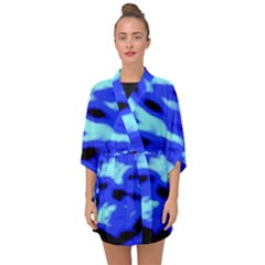 Blue Waves Abstract Series No11 Half Sleeve Chiffon Kimono by DimitriosArt