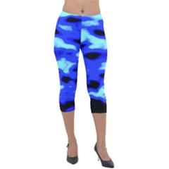 Blue Waves Abstract Series No11 Lightweight Velour Capri Leggings  by DimitriosArt