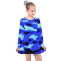 Blue Waves Abstract Series No11 Kids  Long Sleeve Dress View1