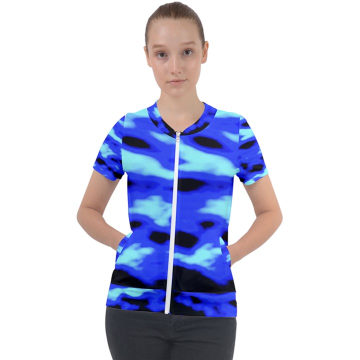 Blue Waves Abstract Series No11 Short Sleeve Zip Up Jacket