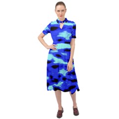 Blue Waves Abstract Series No11 Keyhole Neckline Chiffon Dress