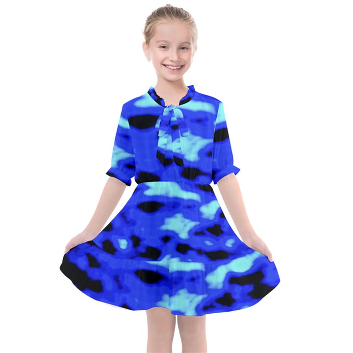 Blue Waves Abstract Series No11 Kids  All Frills Chiffon Dress